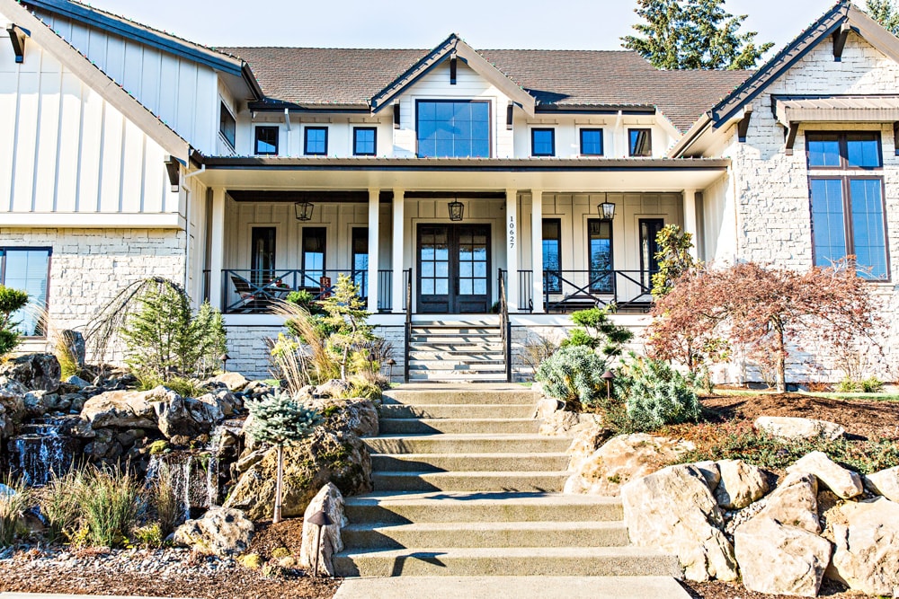 white two story house