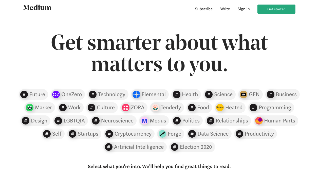 Medium homepage